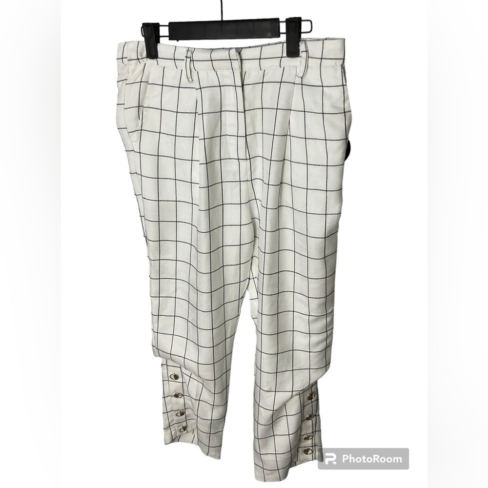 Chriselle X JOA Women White Plaid High Waist Skinny Trouser Pants Size M N2